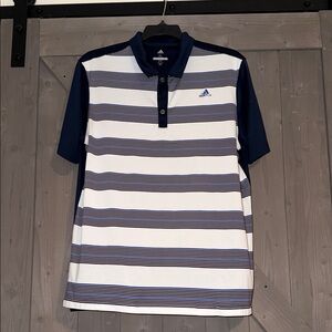 Adidas Men's Polo Shirt with Navy and White Stripes